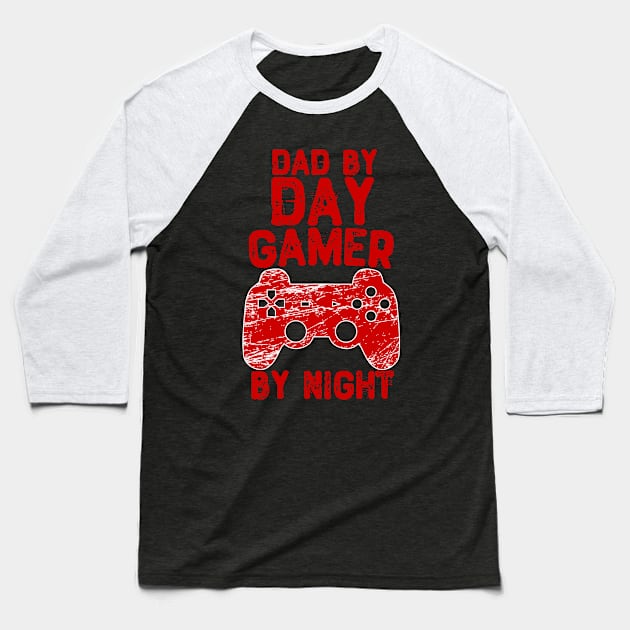 Dad By Day Gamer By Night Baseball T-Shirt by Yyoussef101